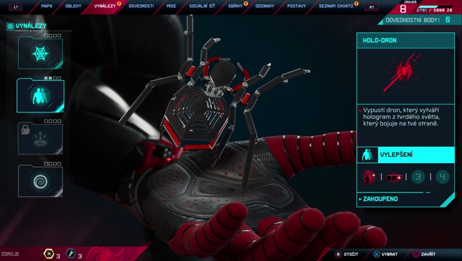 Hologram, diaľkovú míní či ťažiskovú bombu si počas hry obľúbite (Foto: Spider-Man Miles Morales)