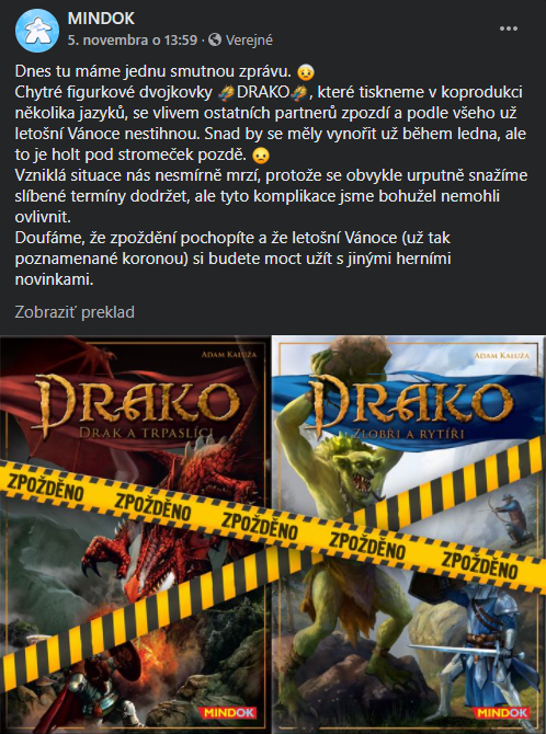 Hry DRAKO si tento rok pravdepodobne nezahráte (Foto: Facebook / MINDOK)
