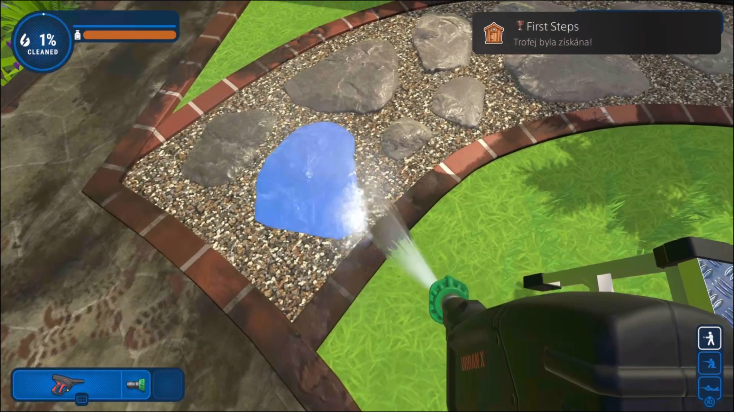 Trofej sa môže ukrývať aj pod špinavým kameňom (Foto: PowerWash Simulator)